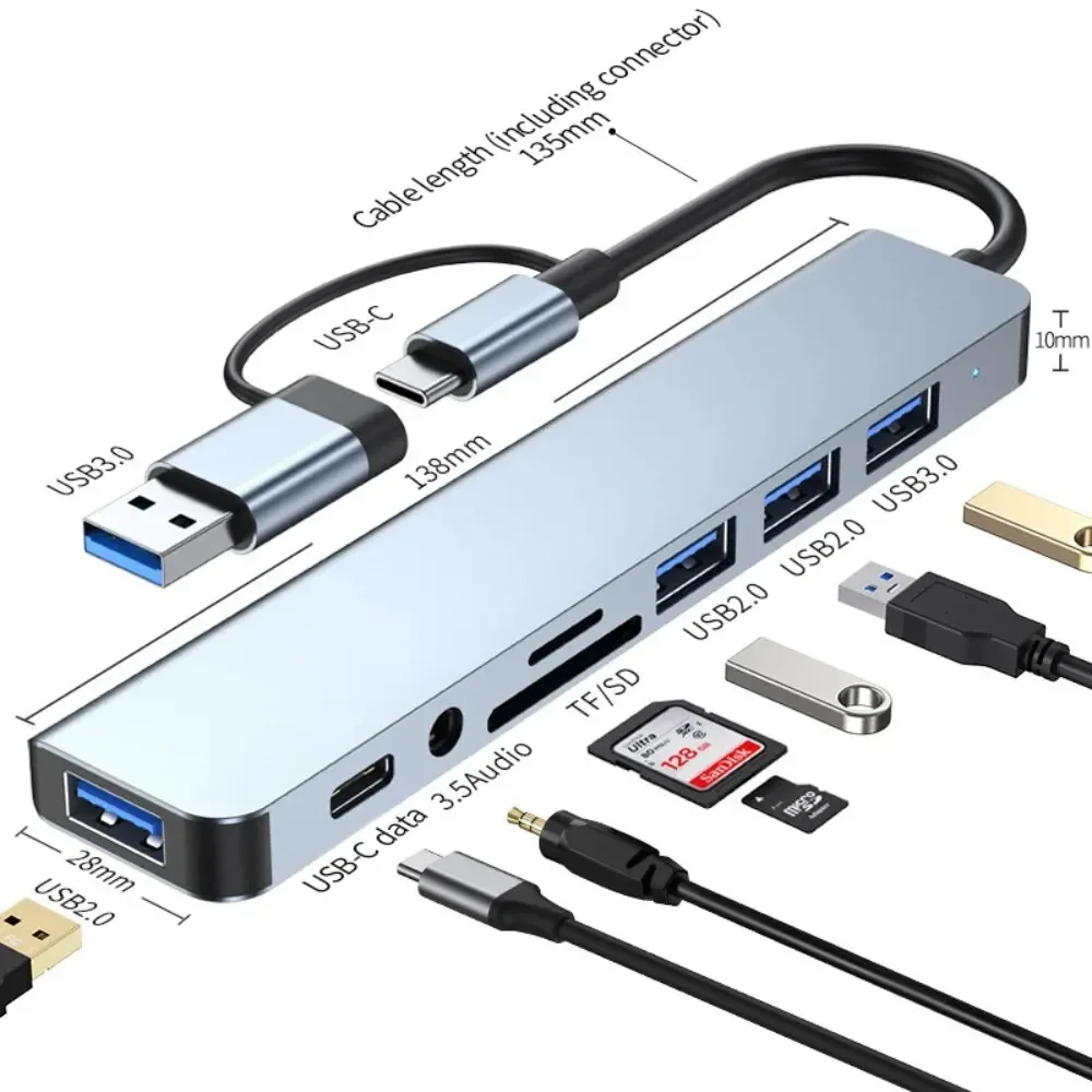 Laptop Accessories Hub - 8 In 2 USB-C Hub With