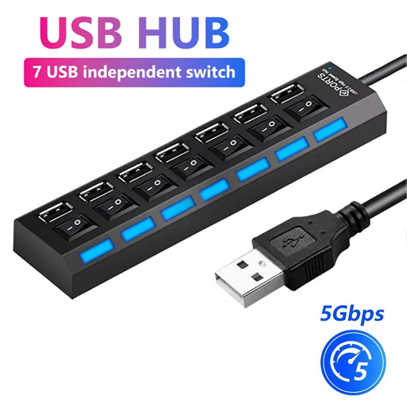 Laptop Accessories Hub - 7 Port USB 2.0 Hub Splitter
