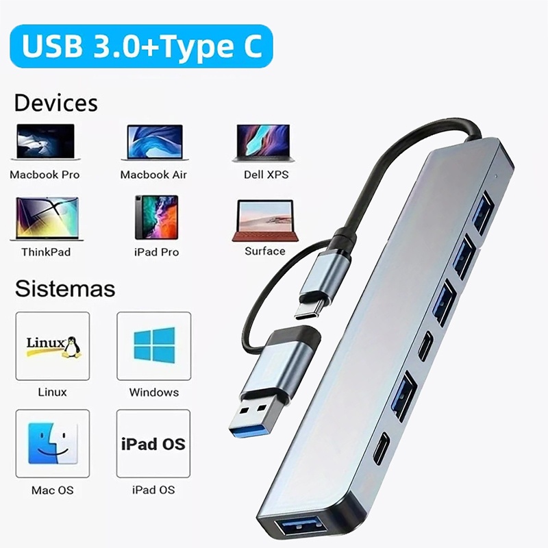 2 In 1 USB3.0 Hub 7 Port Type  - Laptop Accessories Hub review and price